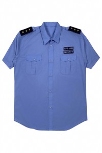 訂購短袖保安制服  繡花肩章  藍色短袖恤衫  商場 保安制服  圓弧下擺  加拿大 手臂繡花章  SE073